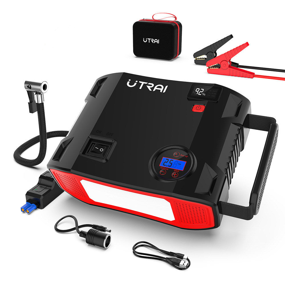 UTRAI 2000 Amp 24000mAh 12V Car Battery Charger with 150 PSI Tire Inflator, Jumper Cables Jump Box for up to 8L Gas and 6.5L Diesel Engines (Model BJ-5-OR)