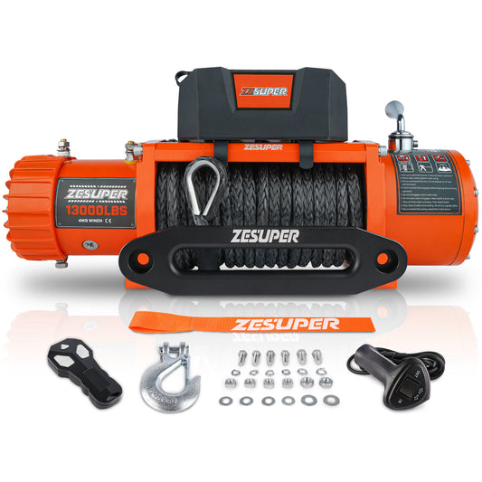 ZESUPER 13000 lb Load Capacity Electric Winch 12V Waterproof IP67 Winch Truck Winch Kit Synthetic Rope; Waterproof Off Road Winch for Jeep; Truck; SUV with Wirless Remote and Corded Control