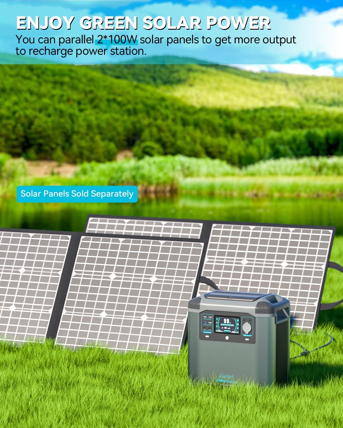 GOFORT 2000W Portable Power Station 1573Wh Solar Generator; Recharge 0-80% Within 1 Hour; E-VSZ Mode Up To 3000W; E-UPS;  Portable  Solar Power Station for Home Outdoor CPAP RV Camping Fishing