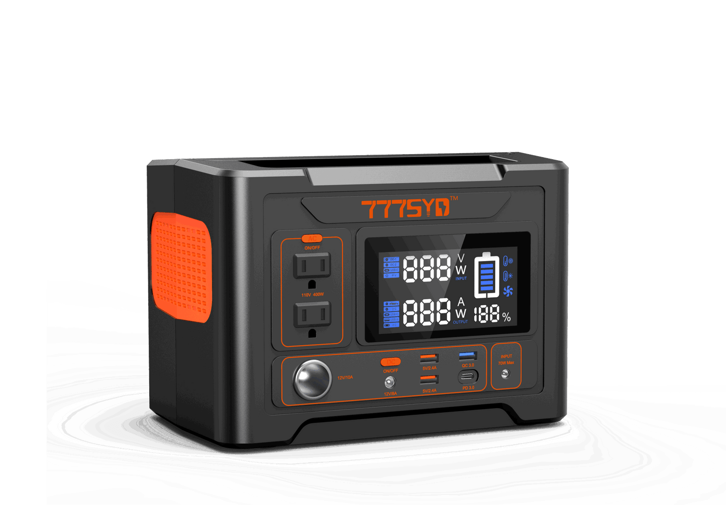 300W Portable Power Station;  416Wh Large Capacity Battery Supply;  777SYD Solar Powered Generator with AC DC USB 3 Ports;  Lithium Battery Backup for RV Camping;  Emergency