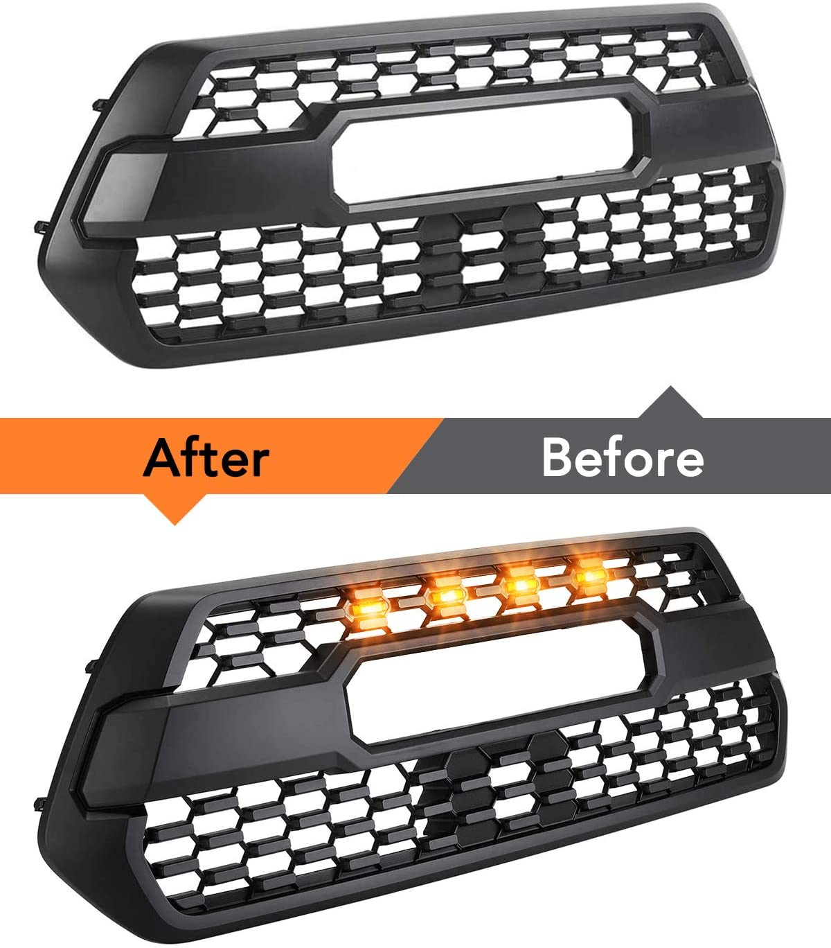 Black Front Grille Grill Fit For TOYOTA TACOMA TRD 2016-2019 With LED LIGHT