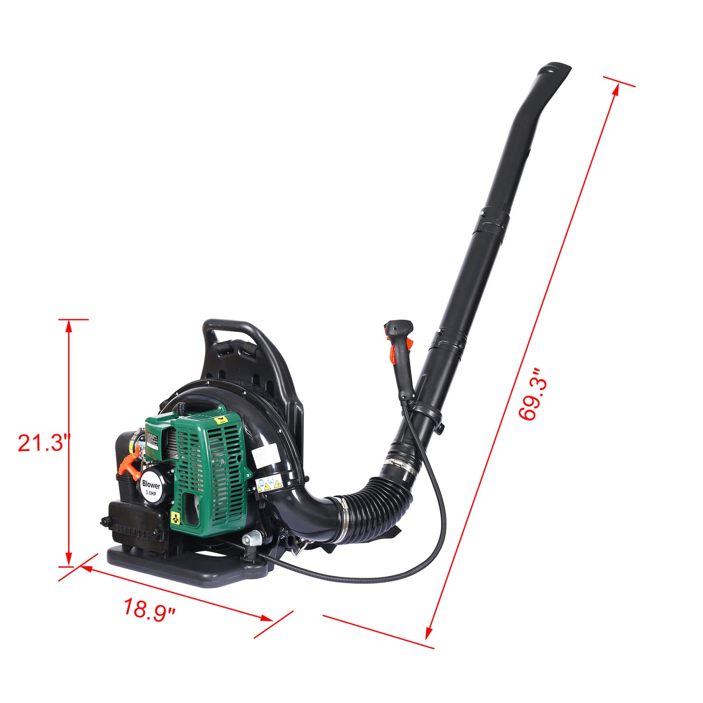 2-STROKE BACKPACK LEAF BLOWER; GAS 63.3cc; 3.6HP 750CFM