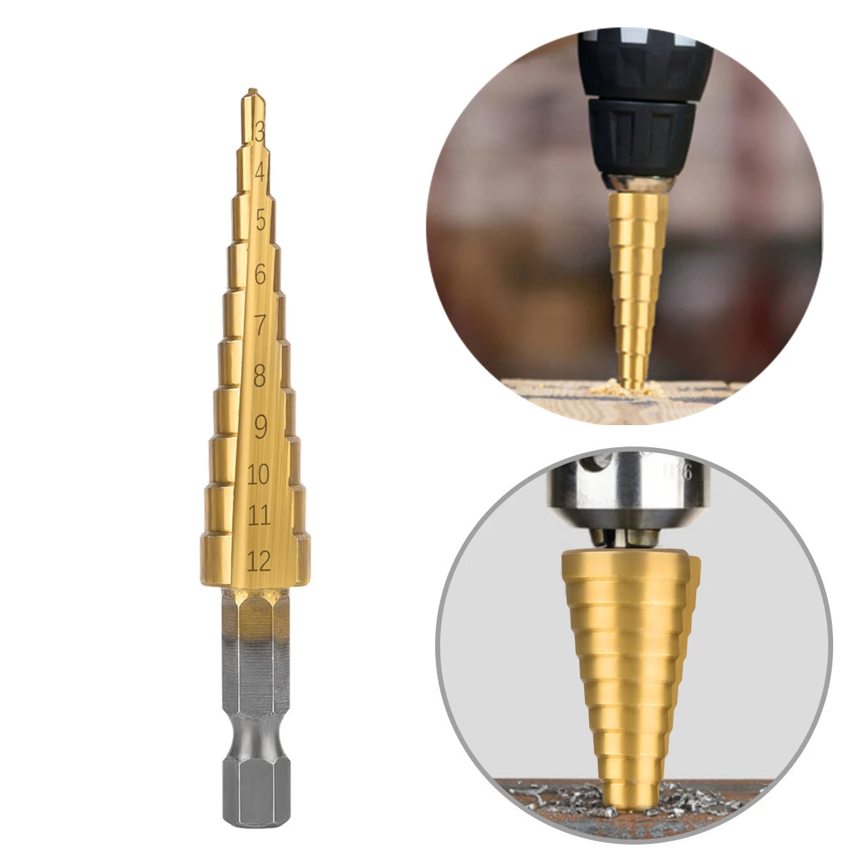 3PCS 3-12mm 4-12mm 4-20mm Drill Bit Set HSS Groove Titanium Coated Wood Metal Hole Cutter Carpentry Core Drill Tools Set