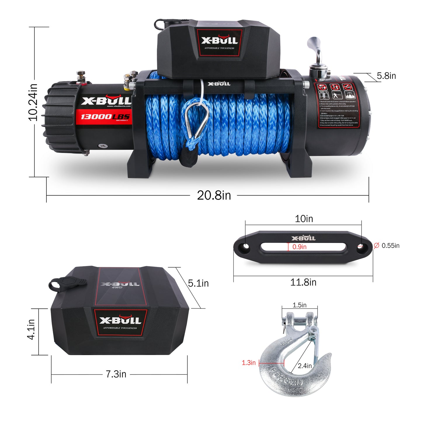 X-BULL Synthetic Rope Winch-13000 lb. Load Capacity