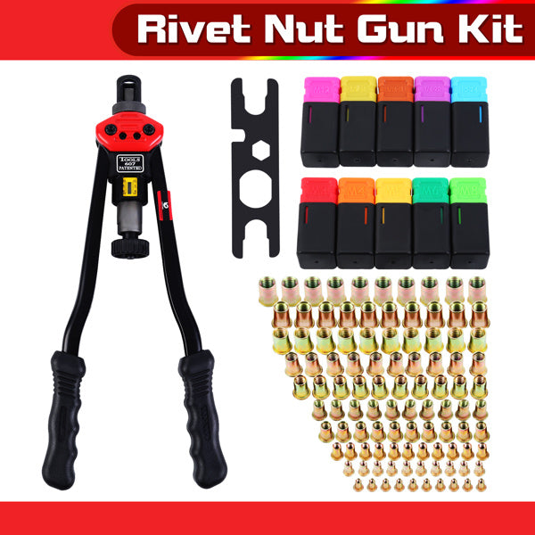 Rivet Nut Tool; 16" Rivnut Kit Nutsert Tools Hand Blind Riveter with 110Pcs Rivet Nuts M3 M4 M5 M6 M8 M10 M12 10-24 1/4-20 3/8-16 5/16-18