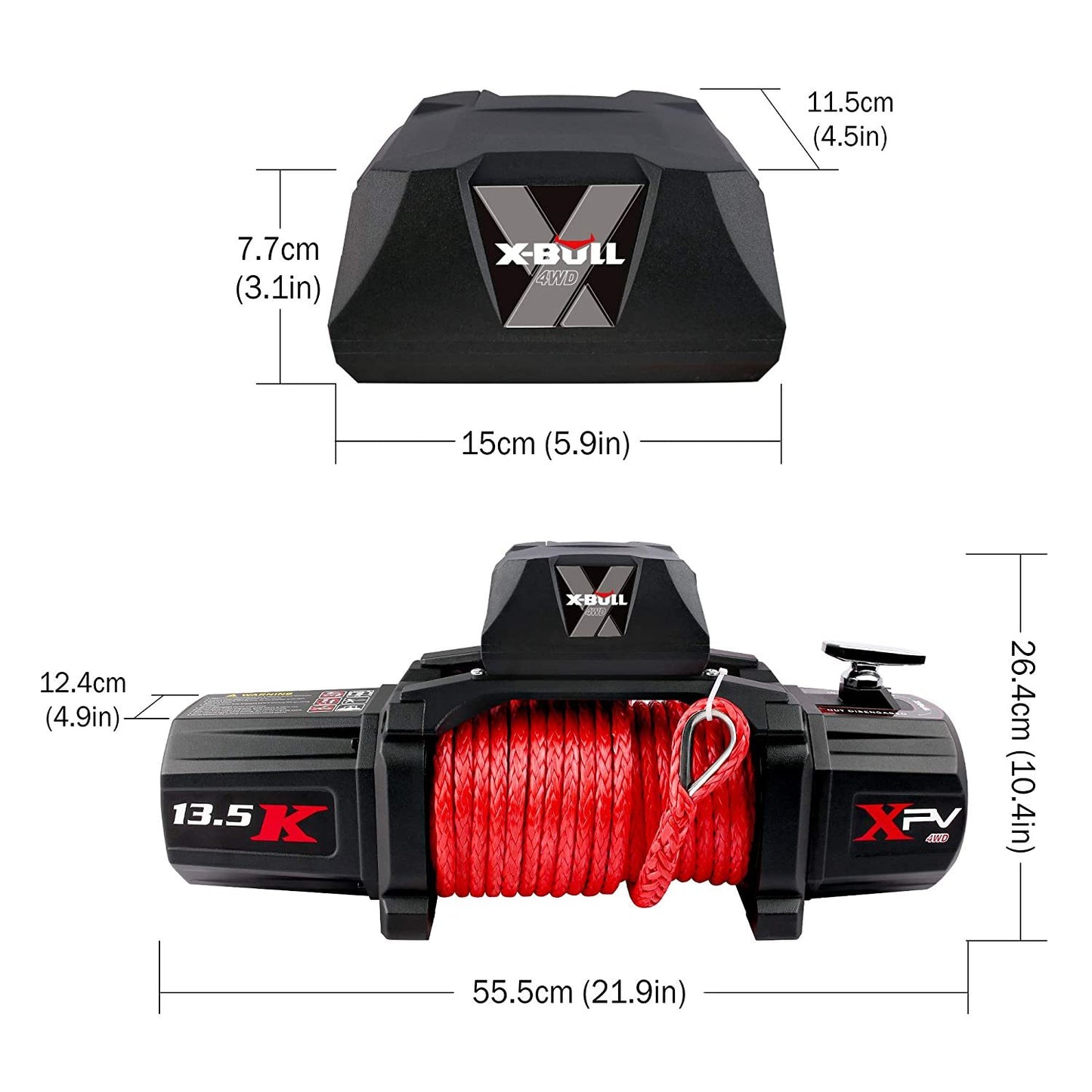 X-BULL Electric Winch XPV 13500 LBS 12V Synthetic Red Rope New Arrival Jeep Towing Truck 4WD