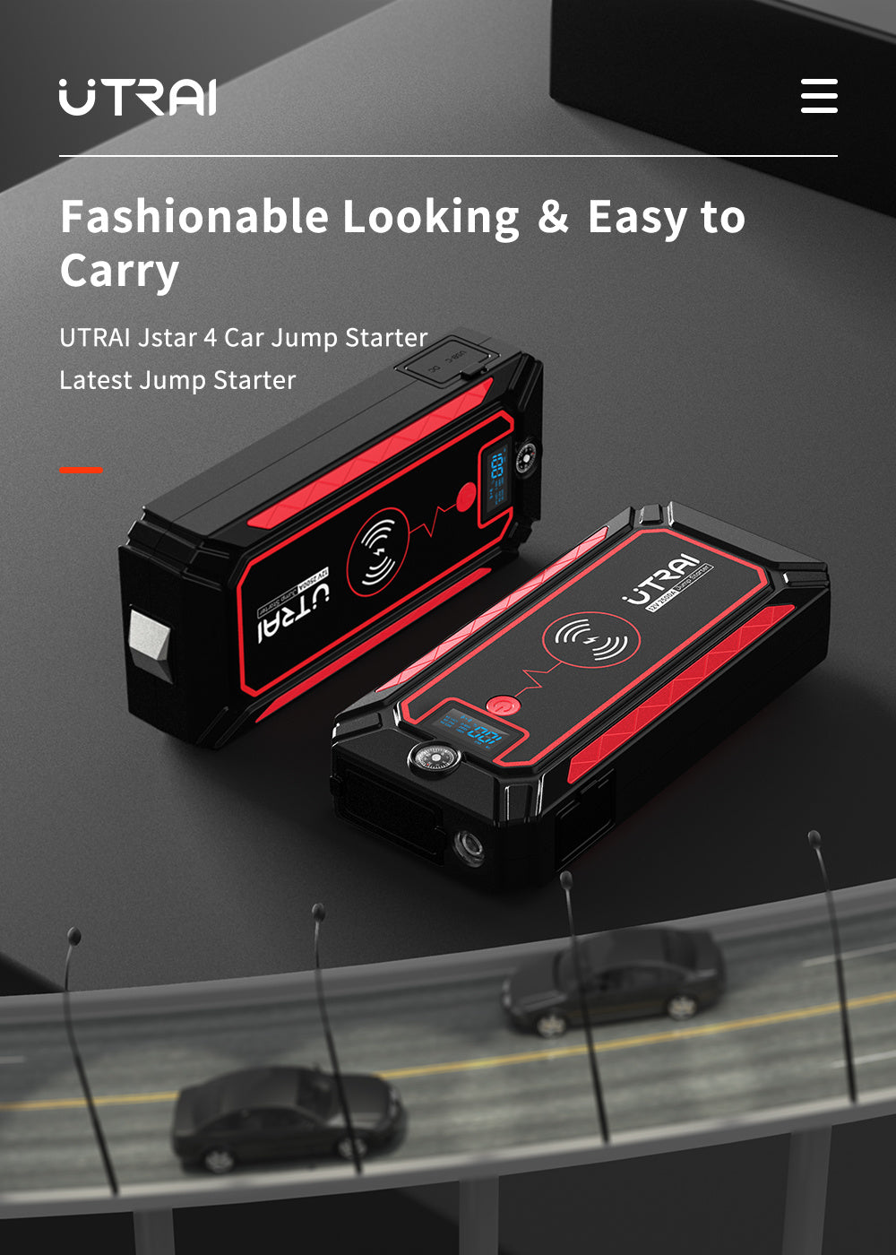 UTRAI 2500A 24000mAh(8L Gas 7.5L Diesel Engine) 12V Battery Jump Pack Power Bank with Flashlight, USB QC3.0 (Model BJ-4-OR)