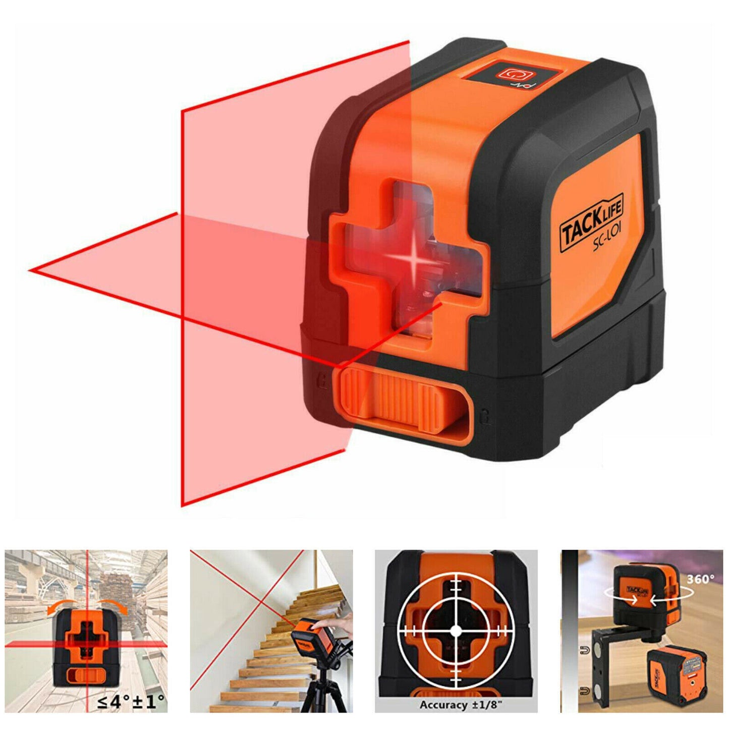 Tacklife SC-L01-50 Feet Laser Level Self-Leveling Horizontal and Vertical Cross