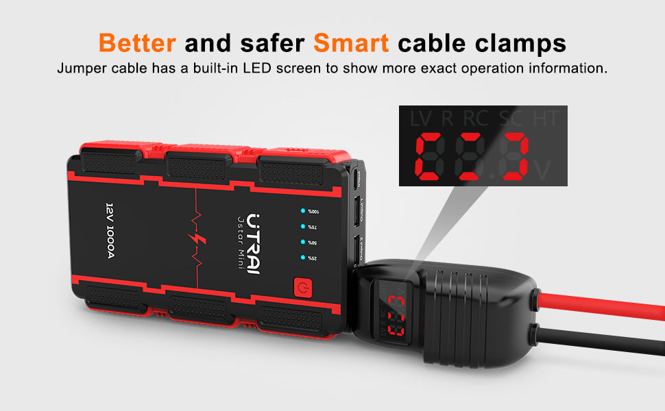 UTRAI Car Battery Starter, 1000A Peak 13000mAh 12V Car Auto Jump Starter, Portable Battery Booster with Lithium Jump Box and LED Light (Up to 6L Gas or 4.5L Diesel Engine) (Model BJ-MINI-OR)