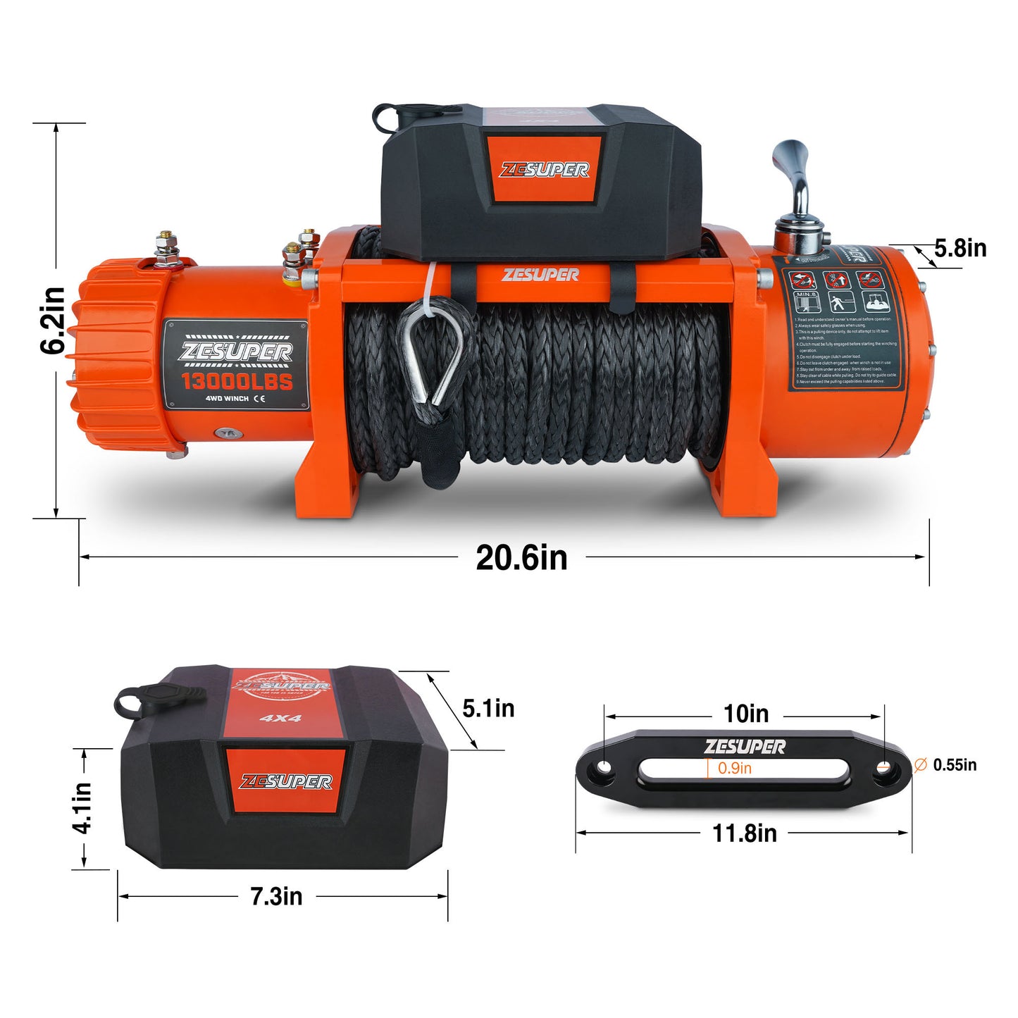 ZESUPER 13000 lb Load Capacity Electric Winch 12V Waterproof IP67 Winch Truck Winch Kit Synthetic Rope; Waterproof Off Road Winch for Jeep; Truck; SUV with Wirless Remote and Corded Control