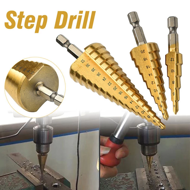 3PCS 3-12mm 4-12mm 4-20mm Drill Bit Set HSS Groove Titanium Coated Wood Metal Hole Cutter Carpentry Core Drill Tools Set