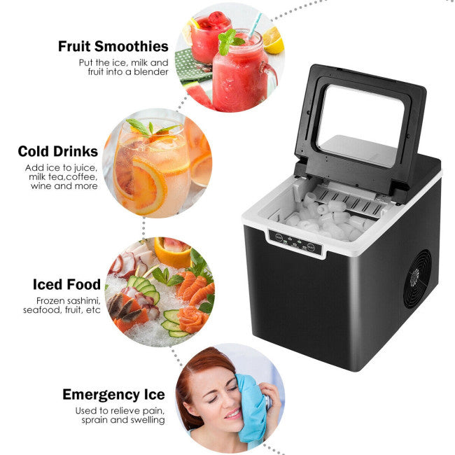 26Lbs/24H Portable Ice Maker Machine with Scoop and Basket