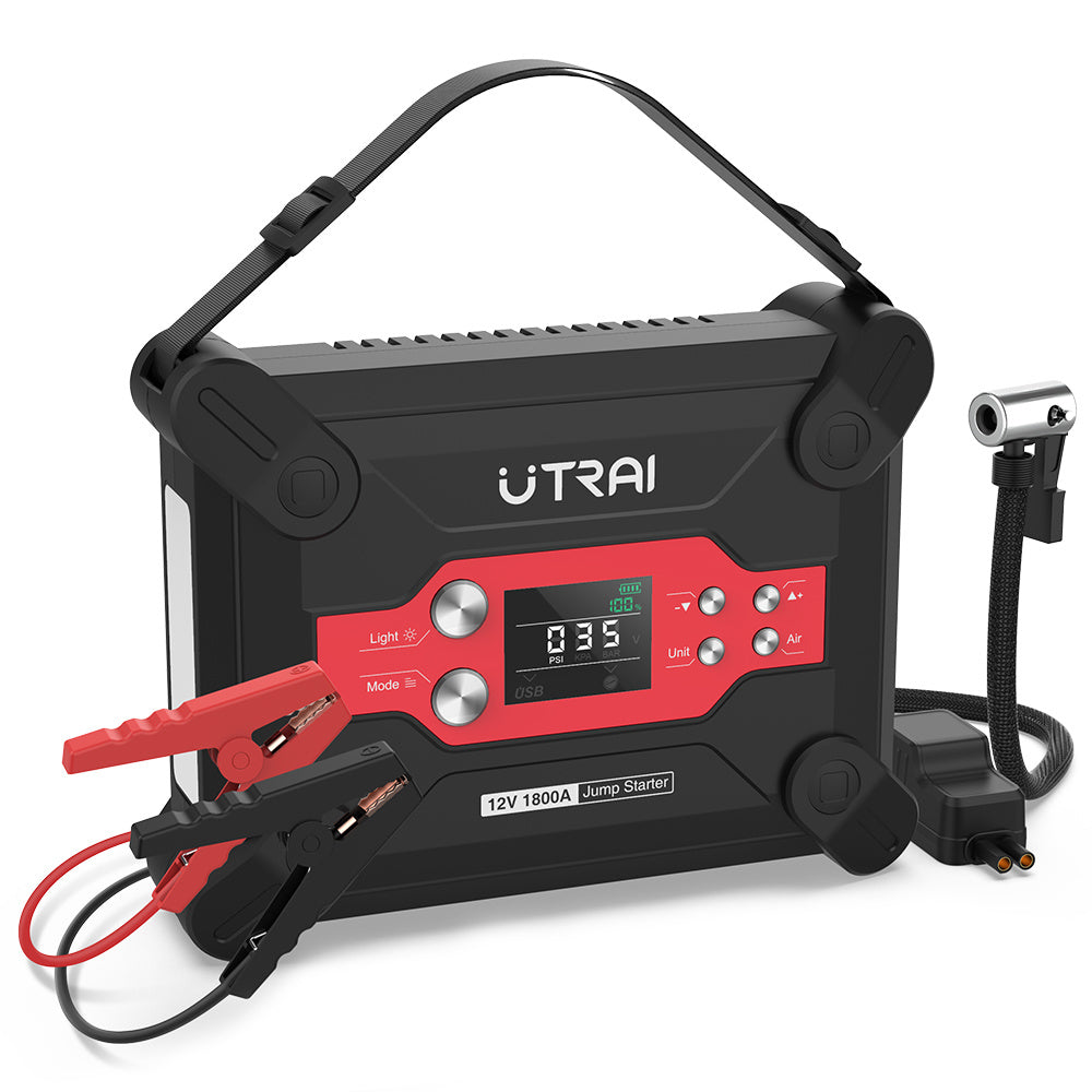 UTRAI 1800A Car Battery Starter with 120PSI Digital Tire Inflator, 12V Lithium Jump Pack for up to 7.0L Gas and 6.0L Diesel Engines (Model BJ-6-OR)