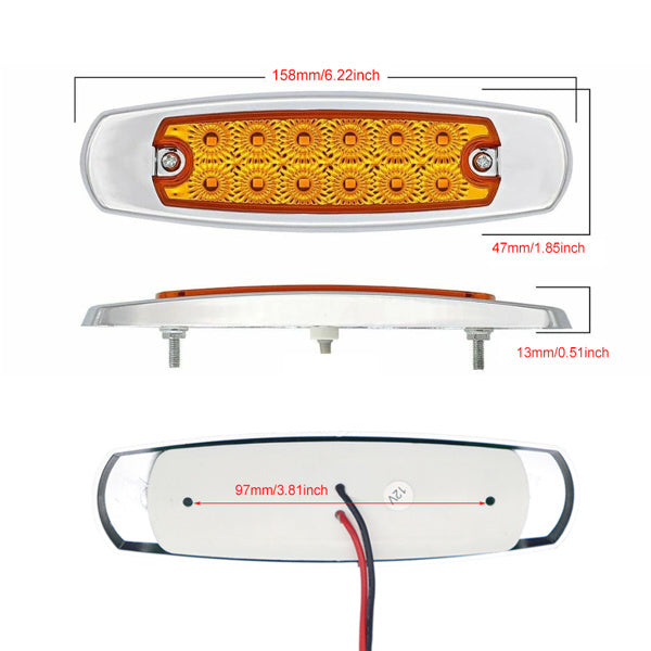 10x Amber Sealed Side Marker Clearance Light Fish Shape Truck Trailer 12V