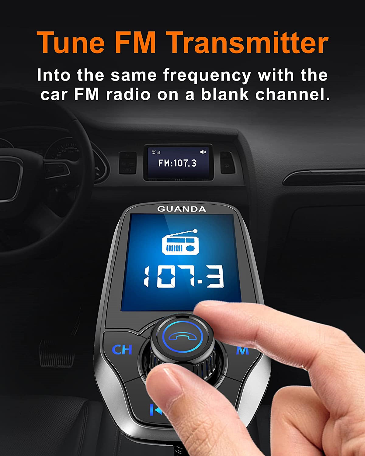 Bluetooth FM Transmitter in-Car Wireless Radio Adapter Kit W 1.8" Color Display Hands-Free Call AUX in/Out SD/TF Card USB Charger PD 20W for All Smartphones Audio Players