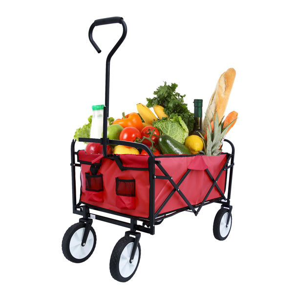 Folding Wagon Garden Shopping Beach Cart (Red)