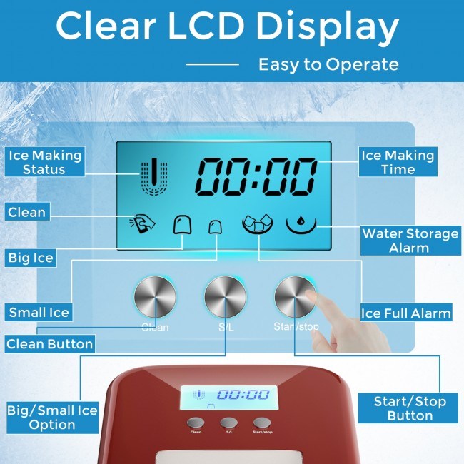 26 lbs Countertop LCD Display Ice Maker with Ice Scoop