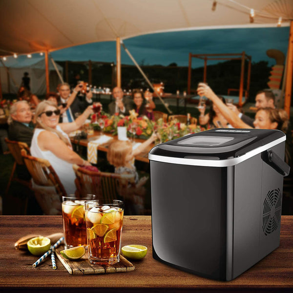 Portable Ice Maker 9 Cubes ready in 9 min/26lbs per 24h with 2 Optional Ice Cube Sizes