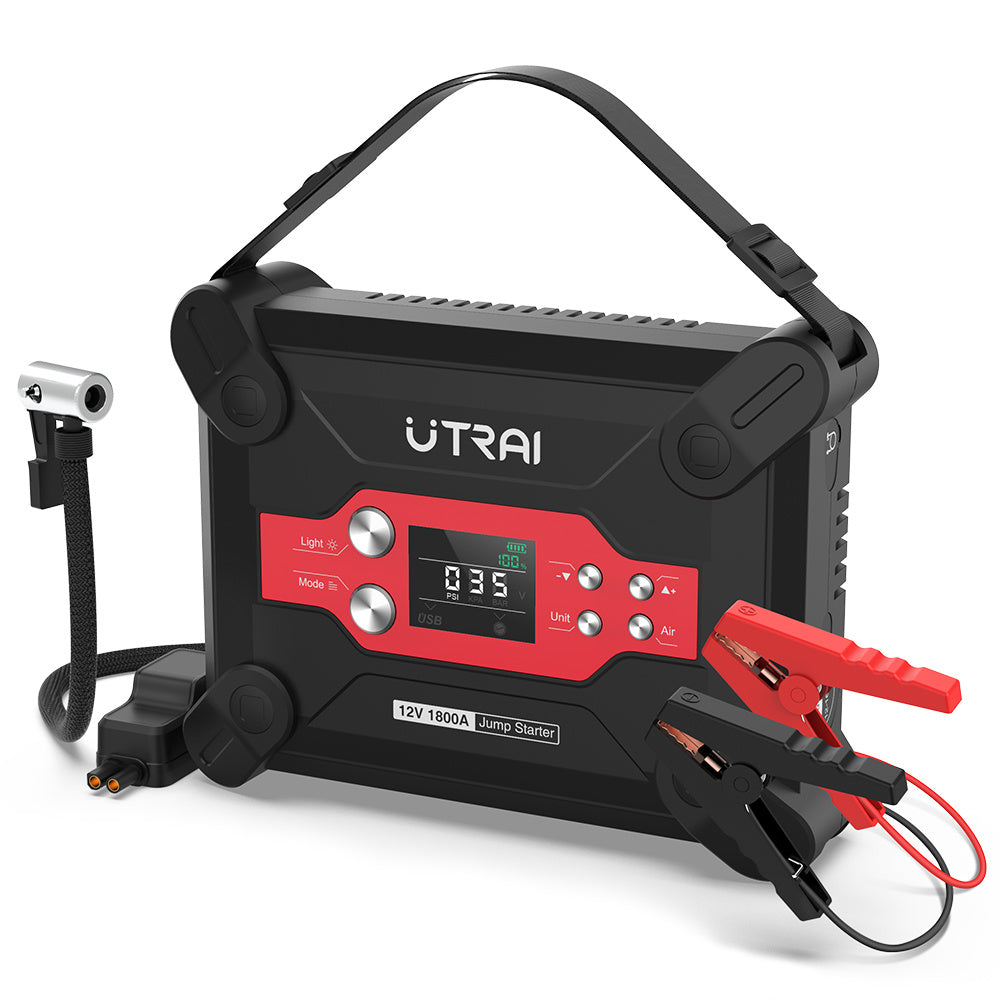 UTRAI 1800A Car Battery Starter with 120PSI Digital Tire Inflator, 12V Lithium Jump Pack for up to 7.0L Gas and 6.0L Diesel Engines (Model BJ-6-OR)