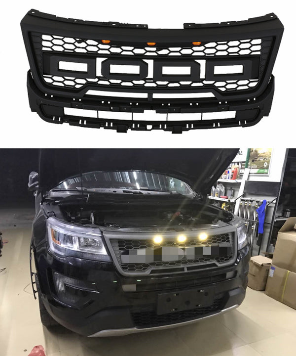 Black Front Grill Grille Fit for Ford Explorer 2016 2017 2018 Front Bumper Grill