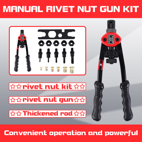 Rivet Nut Tool; 12" Rivnut Kit Nutsert Tools Hand Blind Riveter with 50Pcs Rivet Nuts M3 M4 M5 M6 M8