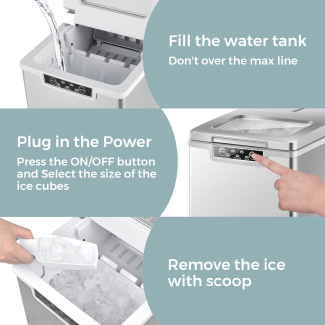 26Lbs/24H Portable Ice Maker Machine with Scoop and Basket