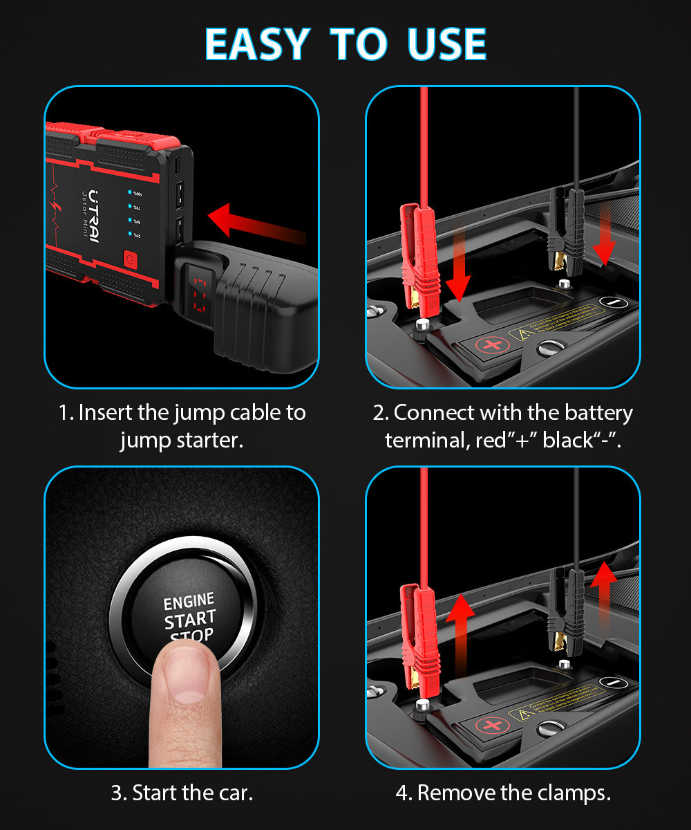 UTRAI Car Battery Starter, 1000A Peak 13000mAh 12V Car Auto Jump Starter, Portable Battery Booster with Lithium Jump Box and LED Light (Up to 6L Gas or 4.5L Diesel Engine) (Model BJ-MINI-OR)